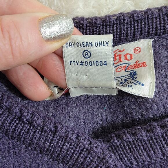 Vintage Tally Ho Boiled Wool Cardigan Sweater Jacket Purple Fair Isle Size PS - Picture 4 of 16